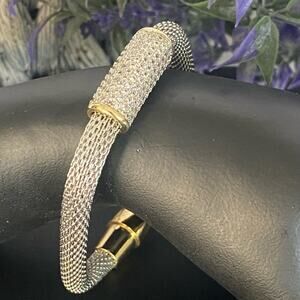 cable style, magnetic, two-tone, silver, and gold rhinestone bracelet